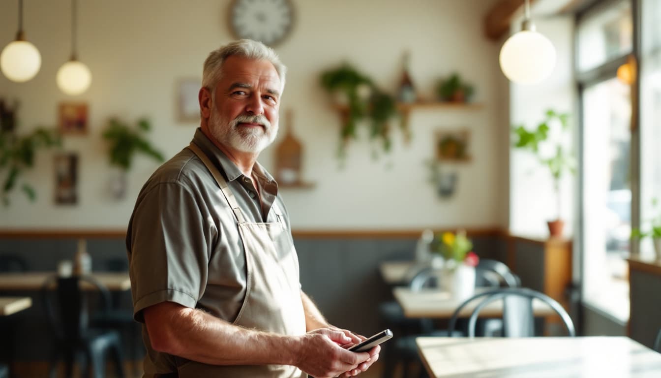 A restaurant owner checking the day between services