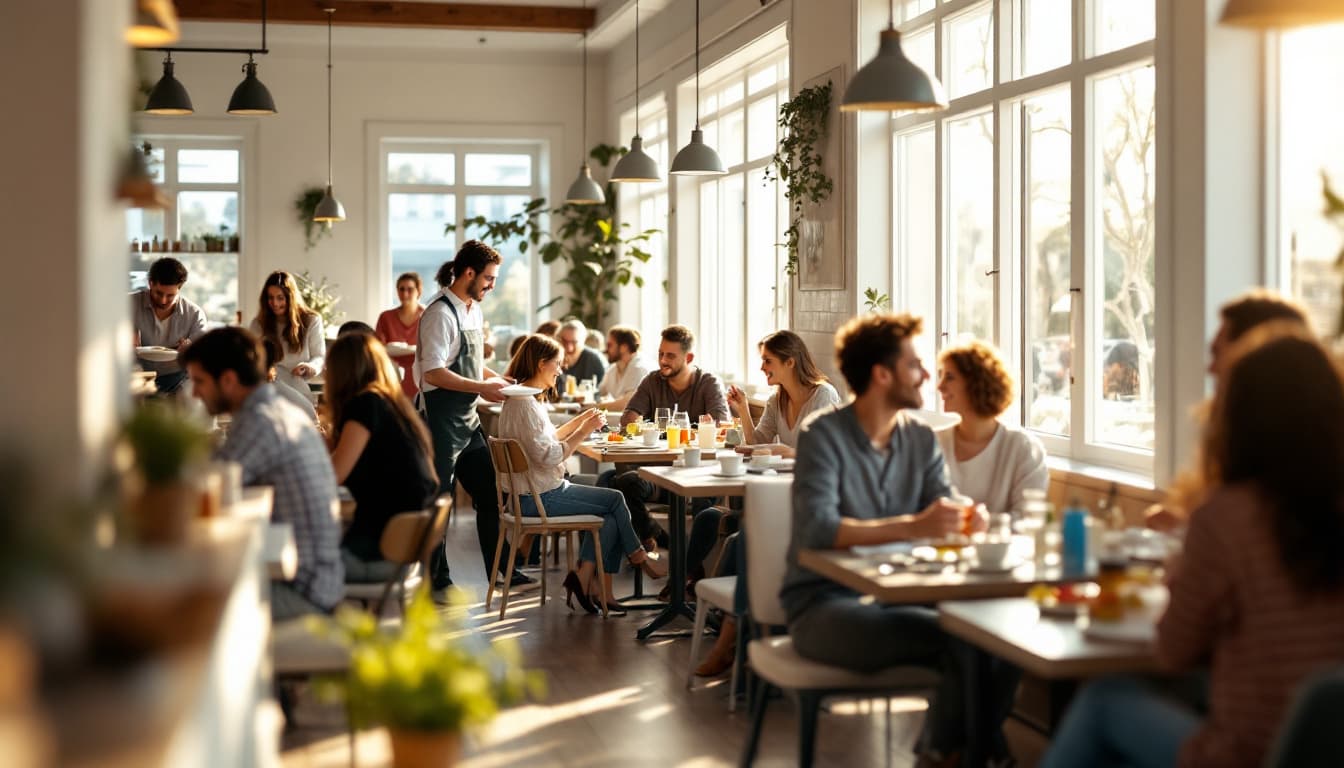 A bright, busy restaurant at lunch
