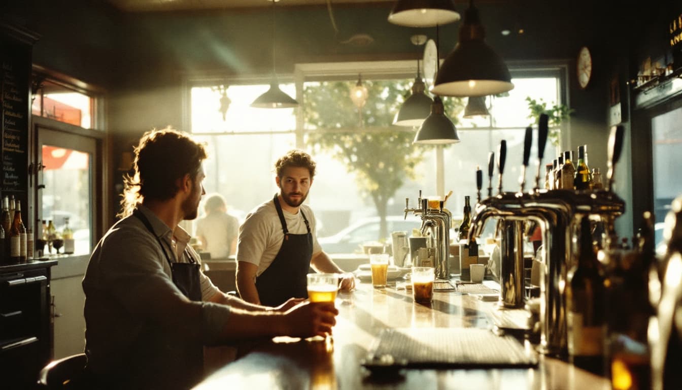 A bartender pouring a cocktail at a busy bar