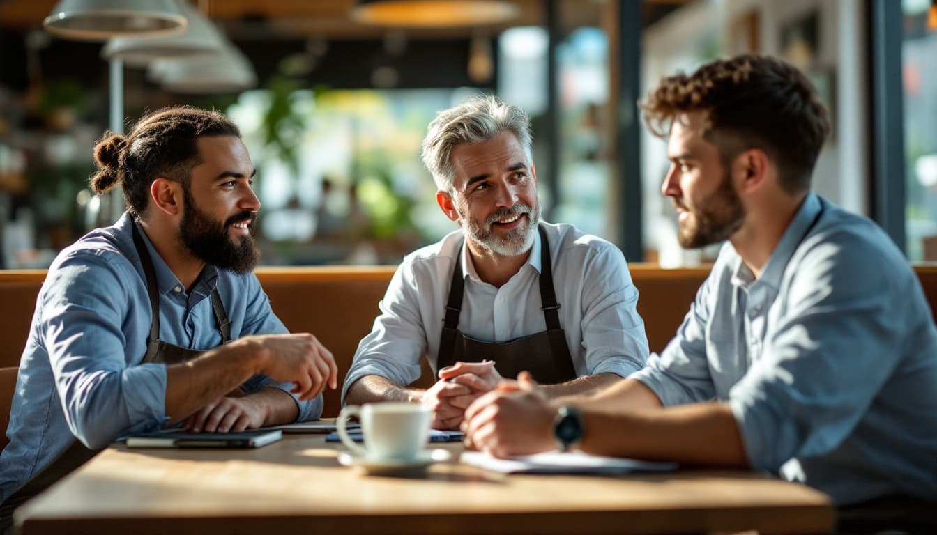 Restaurant managers meeting around a table