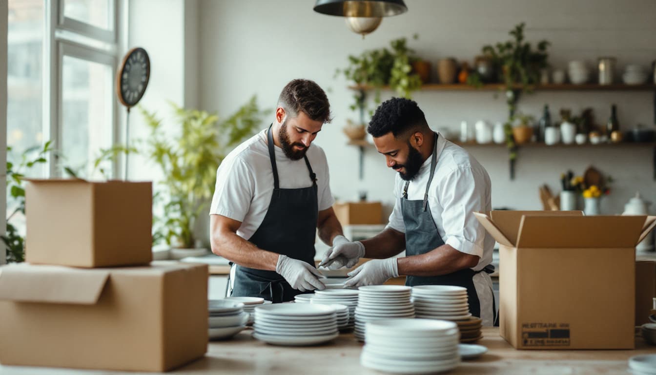 An owner and chef setting up a new restaurant before opening