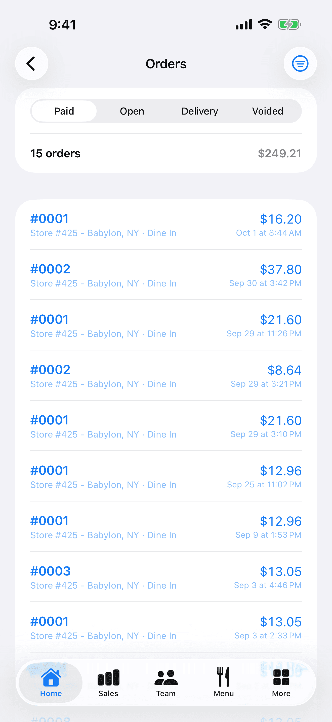 NEXOS iPhone app orders screen