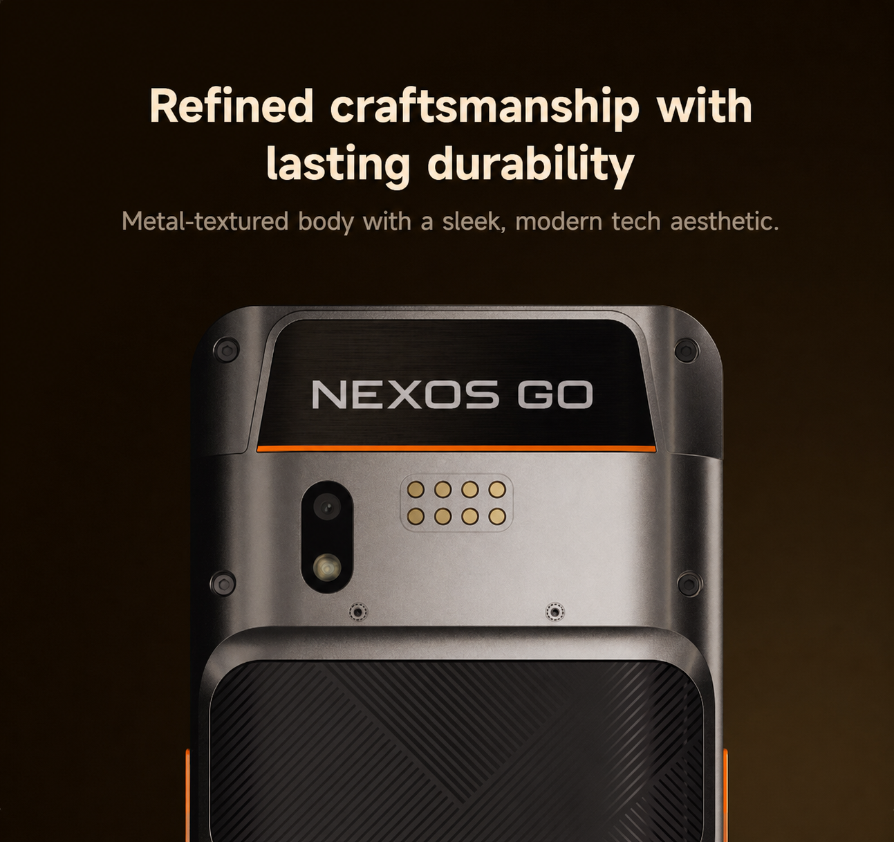 NEXOS Go all-in-one mobile POS with a metal-textured body